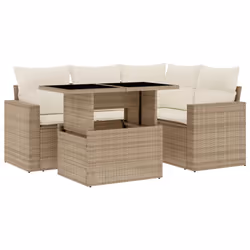 vidaXL Set Divano da Giardino 5 pz con Cuscini Beige in Polyrattan - Vista aggiuntiva 2
