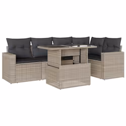 vidaXL Set Divano da Giardino 6pz con Cuscini Grigio Chiaro Polyrattan - Vista aggiuntiva 2
