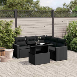 vidaXL Set Divano da Giardino 6 pz con Cuscini Nero in Polyrattan