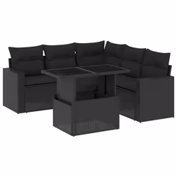 vidaXL Set Divano da Giardino 6 pz con Cuscini Nero in Polyrattan - Vista aggiuntiva 2