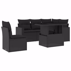 vidaXL Set Divano da Giardino 6 pz con Cuscini Nero in Polyrattan - Vista aggiuntiva 2