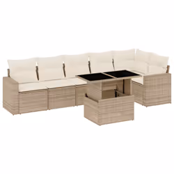 vidaXL Set Divani da Giardino 7 pz con Cuscini Beige in Polyrattan - Vista aggiuntiva 2
