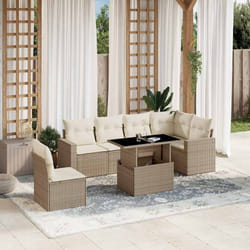 vidaXL Set Divani da Giardino 7 pz con Cuscini Beige in Polyrattan