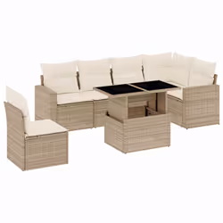 vidaXL Set Divani da Giardino 7 pz con Cuscini Beige in Polyrattan - Vista aggiuntiva 2