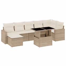vidaXL Set Divano da Giardino 8 pz con Cuscini Beige in Polyrattan - Vista aggiuntiva 2