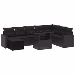 vidaXL Set Divani da Giardino 9 pz con Cuscini Nero in Polyrattan - Vista aggiuntiva 2