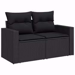 vidaXL Set Divani da Giardino 9 pz con Cuscini Nero in Polyrattan - Vista aggiuntiva 3