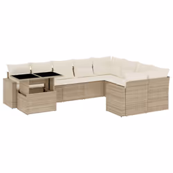 vidaXL Set Divano da Giardino 10 pz con Cuscini Beige in Polyrattan - Vista aggiuntiva 2