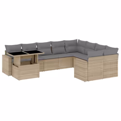 vidaXL Set Divano da Giardino 10 pz con Cuscini Beige in Polyrattan - Vista aggiuntiva 2