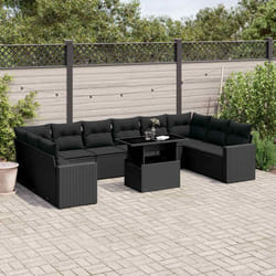 vidaXL Set Divani da Giardino 11 pz con Cuscini in Polyrattan Nero