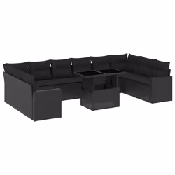 vidaXL Set Divani da Giardino 11 pz con Cuscini in Polyrattan Nero - Vista aggiuntiva 2