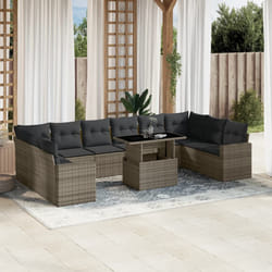 vidaXL Set Divani da Giardino 11 pz con Cuscini in Polyrattan Grigio