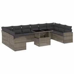 vidaXL Set Divani da Giardino 11 pz con Cuscini in Polyrattan Grigio - Vista aggiuntiva 2