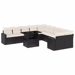 vidaXL Set Divani da Giardino 11 pz con Cuscini in Polyrattan Nero - Vista aggiuntiva 2