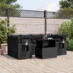 vidaXL Set Divani da Giardino con Cuscini 7pz Nero Polyrattan