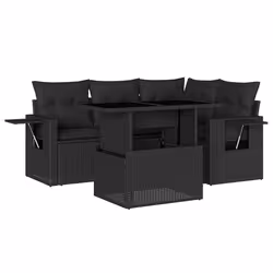 vidaXL Set Divani da Giardino 5 pz con Cuscini in Polyrattan Nero - Vista aggiuntiva 2