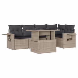 vidaXL Set Divano da Giardino 6pz con Cuscini Grigio Chiaro Polyrattan - Vista aggiuntiva 2