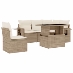 vidaXL Set Divano da Giardino 6 pz con Cuscini Beige in Polyrattan - Vista aggiuntiva 2