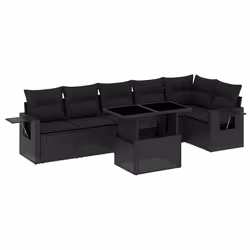 vidaXL Set Divani da Giardino con Cuscini 7pz Nero Polyrattan - Vista aggiuntiva 2