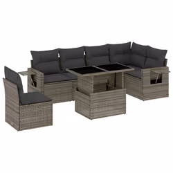 vidaXL Set Divani da Giardino 7 pz con Cuscini Grigio in Polyrattan - Vista aggiuntiva 2