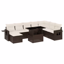 vidaXL Set Divani da Giardino 9pz con Cuscini Marrone in Polyrattan - Vista aggiuntiva 2