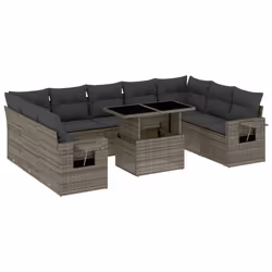 vidaXL Set Divano da Giardino 10 pz con Cuscini Grigio in Polyrattan - Vista aggiuntiva 2