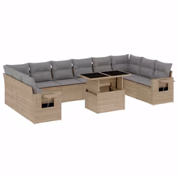 vidaXL Set Divani da Giardino 11 pz con Cuscini Beige in Polyrattan - Vista aggiuntiva 2