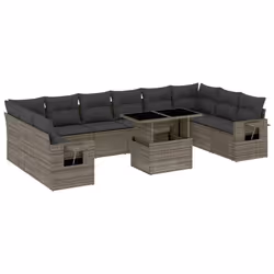 vidaXL Set Divani da Giardino 11 pz con Cuscini in Polyrattan Grigio - Vista aggiuntiva 2