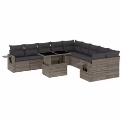 vidaXL Set Divani da Giardino 11 pz con Cuscini in Polyrattan Grigio - Vista aggiuntiva 2