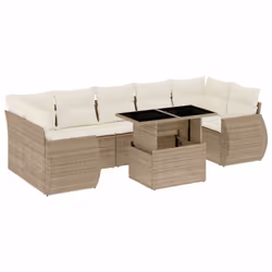 vidaXL Set Divano da Giardino 8 pz con Cuscini Beige in Polyrattan - Vista aggiuntiva 2