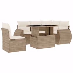 vidaXL Set Divano da Giardino 6 pz con Cuscini Beige in Polyrattan - Vista aggiuntiva 2