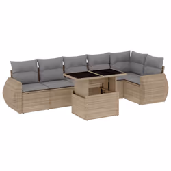 vidaXL Set Divani da Giardino 7 pz con Cuscini Beige in Polyrattan - Vista aggiuntiva 2