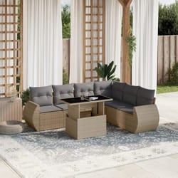 vidaXL Set Divani da Giardino 7 pz con Cuscini Beige in Polyrattan
