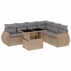 vidaXL Set Divani da Giardino 7 pz con Cuscini Beige in Polyrattan - Vista aggiuntiva 2