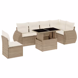 vidaXL Set Divani da Giardino 7 pz con Cuscini Beige in Polyrattan - Vista aggiuntiva 2