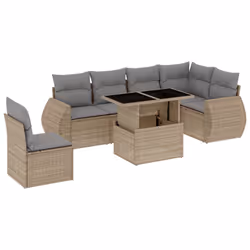 vidaXL Set Divani da Giardino 7 pz con Cuscini Beige in Polyrattan - Vista aggiuntiva 2