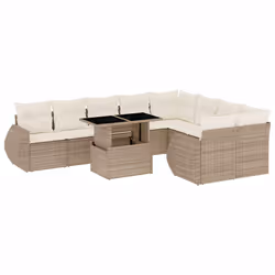 vidaXL Set Divano da Giardino 10 pz con Cuscini Beige in Polyrattan - Vista aggiuntiva 2