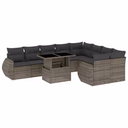vidaXL Set Divano da Giardino 10 pz con Cuscini Grigio in Polyrattan - Vista aggiuntiva 2