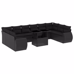 vidaXL Set Divani da Giardino 11 pz con Cuscini in Polyrattan Nero - Vista aggiuntiva 2