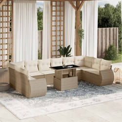 vidaXL Set Divani da Giardino 11 pz con Cuscini Beige in Polyrattan