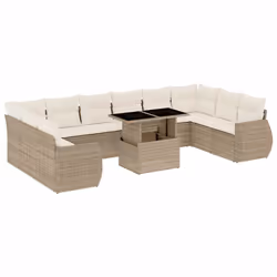 vidaXL Set Divani da Giardino 11 pz con Cuscini Beige in Polyrattan - Vista aggiuntiva 2