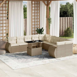 vidaXL Set Divani da Giardino 11 pz con Cuscini Beige in Polyrattan