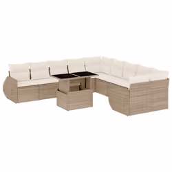 vidaXL Set Divani da Giardino 11 pz con Cuscini Beige in Polyrattan - Vista aggiuntiva 2