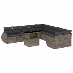 vidaXL Set Divani da Giardino 11 pz con Cuscini in Polyrattan Grigio - Vista aggiuntiva 2