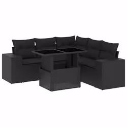 vidaXL Set Divano da Giardino 6 pz con Cuscini Nero in Polyrattan - Vista aggiuntiva 2