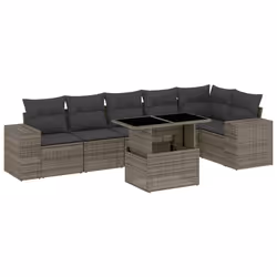 vidaXL Set Divani da Giardino 7 pz con Cuscini Grigio in Polyrattan - Vista aggiuntiva 2