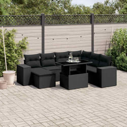 vidaXL Set Divani da Giardino con Cuscini 8 pz Nero in Polyrattan