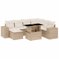 vidaXL Set Divano da Giardino 8 pz con Cuscini Beige in Polyrattan - Vista aggiuntiva 2