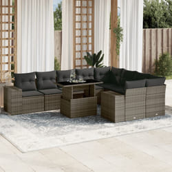 vidaXL Set Divano da Giardino 10 pz con Cuscini Grigio in Polyrattan