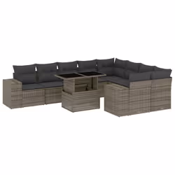 vidaXL Set Divano da Giardino 10 pz con Cuscini Grigio in Polyrattan - Vista aggiuntiva 2